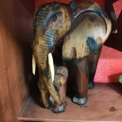 木彫り 象親子 インド象 置き物 インテリア 小物 - メルカリ