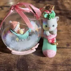 プレシャスモーメントクリスマスオーナメント 2点セット雪だるまと猫デザイン