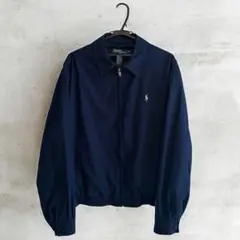 美品90sポロバイラルフローレン スイングトップ L ネイビー 裏地チェック