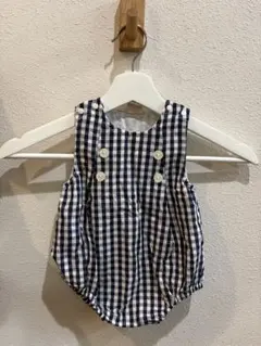 petit main チェック柄ロンパース 70