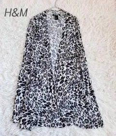 エイチアンドエム カーディガン レオパード柄 ロング丈 薄手 羽織り(S)