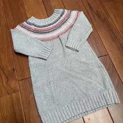 グレー ニットワンピース ボートネック 110cm~ baby gap