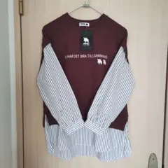 moz(モズ) 重ね着風 ベストプルオーバー トレーナー シャツ レイヤード風