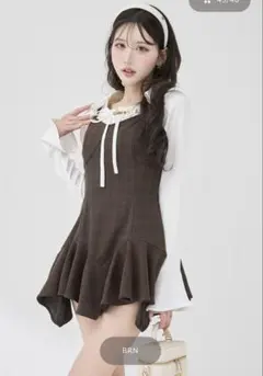 ダーリッチ　BRN レイヤードランダムヘムチェックミニワンピース