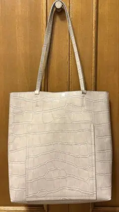 【美品】ZARA クロコ型押しトートバッグ　グレーベージュ