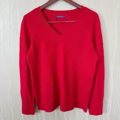 カシミヤ100%【極上の肌触り】Vネック ニット セーター レッド 赤 L相当