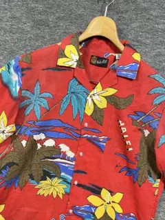 80’sビンテージ NobHill アロハシャツ レッド 総柄 半袖シャツ M
