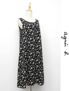 P367/美品 フランス製 agnes b. ひざ丈ワンピース ドレス 花柄 黒
