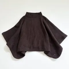 상태매우좋음 45R シェットランドのモックネックポンチョ R刺繍 ブラウン