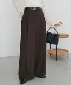 DISCOAT とろみ2タックワイドパンツ　TMサイズ　ダークブラウン