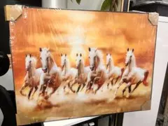 クリスタルポーセリン壁掛けアート 7頭の白馬 79×60cm
