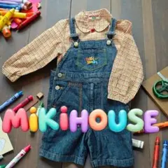 100cm★MIKI HOUSEオーバーオール×チェックシャツセット