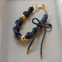 ストラップ　ハンドストラップ　スマホストラップ　パラコード　ネイビー　ゴールド