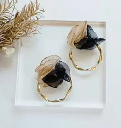 シフォン ピアス イヤリング ブライダル ブラック モカ ゴード ハンドメイド