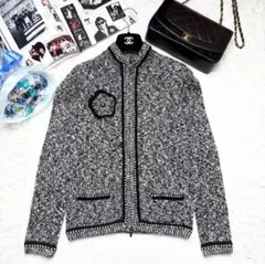 CHANEL 2005 カシミヤ ニットジャケット ジップアップ コサージュ付のサムネイル