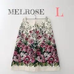〖メルローズ〗MELROSE フラワー柄スカート 綿麻 (L) 花柄 トレンドのサムネイル