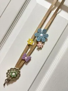 ゆかべー様専用♡花と蝶のレザーパスケースネックストラップオーダーメイド品