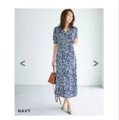 【美品】ベースメント　花柄カシュクールワンピース　ネイビー