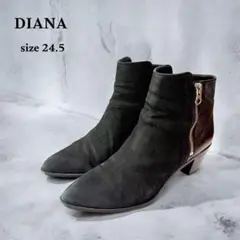 【良品】DIANA ダイアナ　ショートブーツ（24.5）サイドジップ　切替え　黒