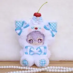【sale】さくらんぼパフェ乗せたネコさん12〜14cm/水色❤︎おすわりぬい服