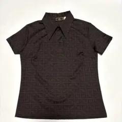 美品　FENDI ズッカ柄　半袖ポロシャツ　イタリア製　ブラウン　サイズ44