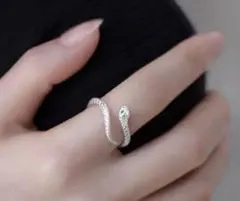 蛇 ヘビ スネーク デザイン シルバー オープンリング フリー