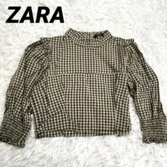 ZARA ザラ ギンガムチェック ブラウス ブラウン