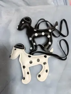 犬型チャーム 2個セット 黒白水玉　新品