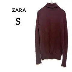 【ZARA】ニット S ボルドー タートルネック 長袖 ゴールドボタン シンプル