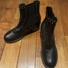 美品　ELVIO ZANON黒レザーサイドゴアブーツ　ショートブーツ　スタッズ
