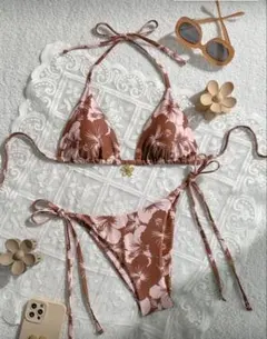 フローラルプリントホルターネック　ビキニセット　JP-M