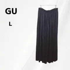 GU プリーツ ワイドパンツ L ブラック　ウエストゴム　イージーパンツ