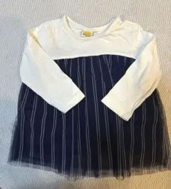 moujonjon ボーダー長袖チュールスカート90 女の子　ネイビー　ホワイト