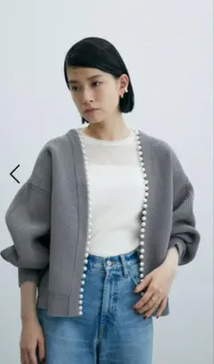 新品　アダムエロペ　サステナブル　パールカーディガン