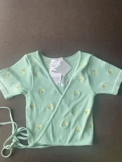 ZARAミントグリーン 花柄刺繍 Tシャツ 半袖
