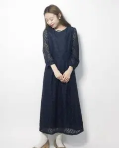 メルロープリュス レースワンピース パーティードレス　セレモニー ネイビー