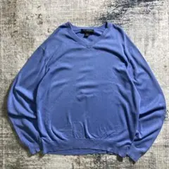 00s ブルックスブラザーズ Vネック セーター ブルー 無地 オールド