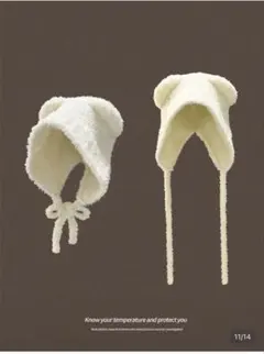 SHIEN クマ耳フリースニット帽