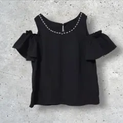 INGNI/イング ブラウス カットソー オフショルダー ビジュー 黒 Mサイズ