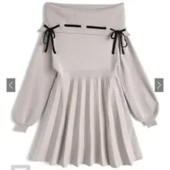 配色リボンオフショルダーニットミニワンピース[ru1292]