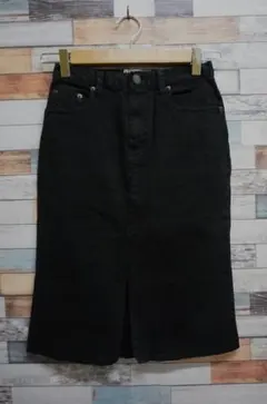デニムスカート サイズS 黒 レディース フロント裾スリット