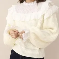 ナイスクラップ　コットンレースドッキングニット　アイボリー