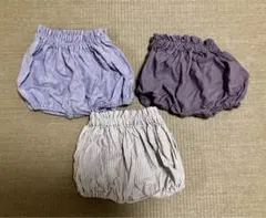 かぼちゃパンツ3点セット（グレー・水色・黄緑ストライプ）