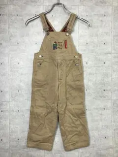 miki HOUSE 古着 カラフル くまさんキャラ ロゴ刺繍 オーバーオール