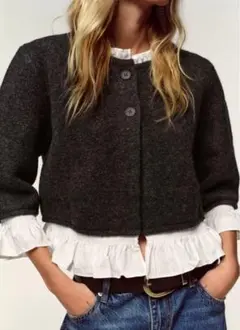 ZARAグレー フリル付きクロップドセーター