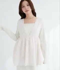 natural couture お花ジャガードベスト×ラメワンピースセット