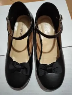 女の子フォーマルシューズ　22cm　リボン付き黒　発表会