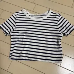 GU ストライプ 半袖 クロップドTシャツ
