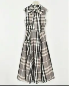 AnMILLE アンミール ビッグチェックリボンOP ワンピース　ベージュ