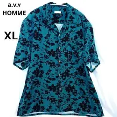 a.v.v HOMME レーヨン100% 花柄オープンカラーシャツ XL 青緑のサムネイル